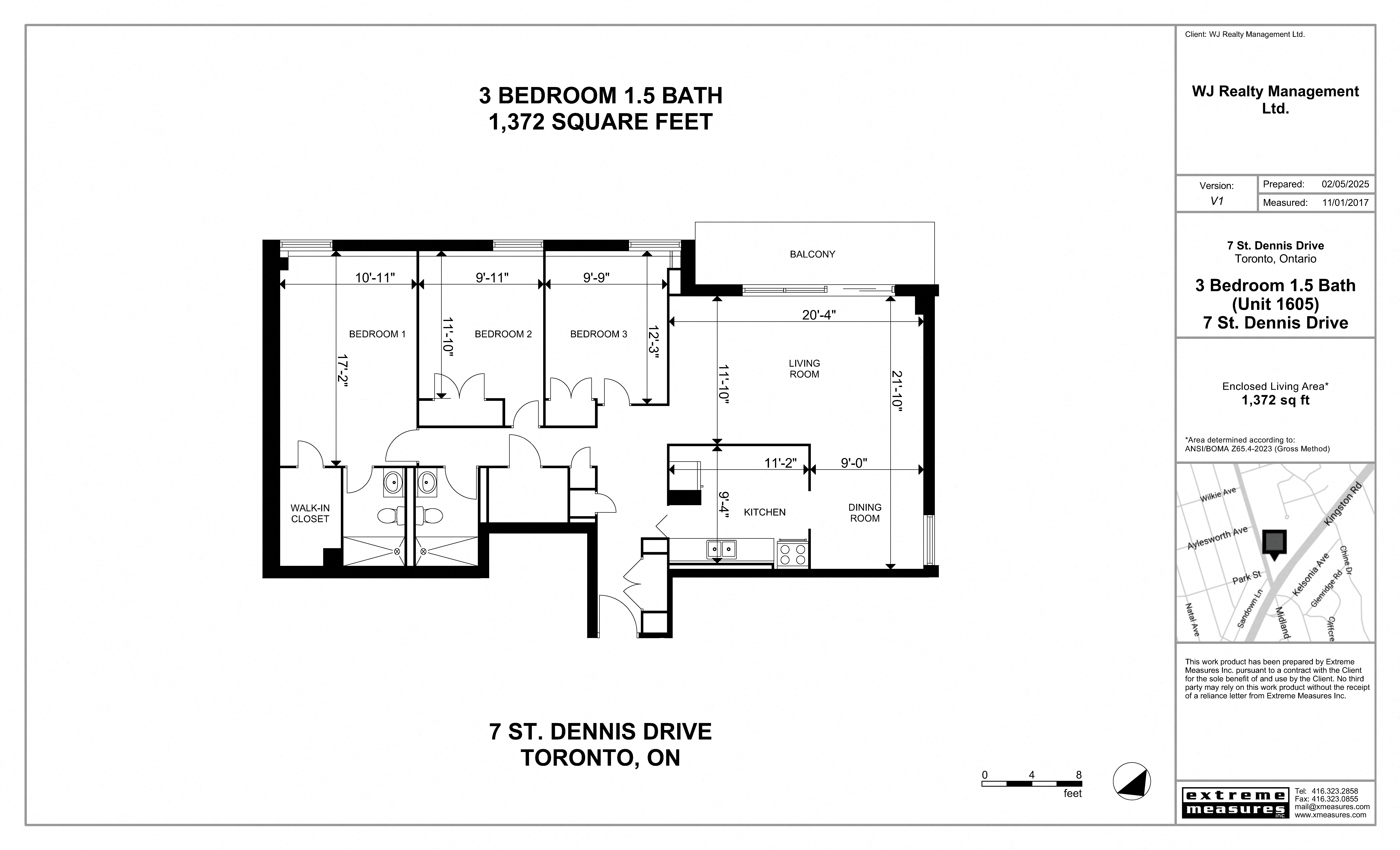 Floor plan for 3 beds, 1.5 baths, 1372 sqft